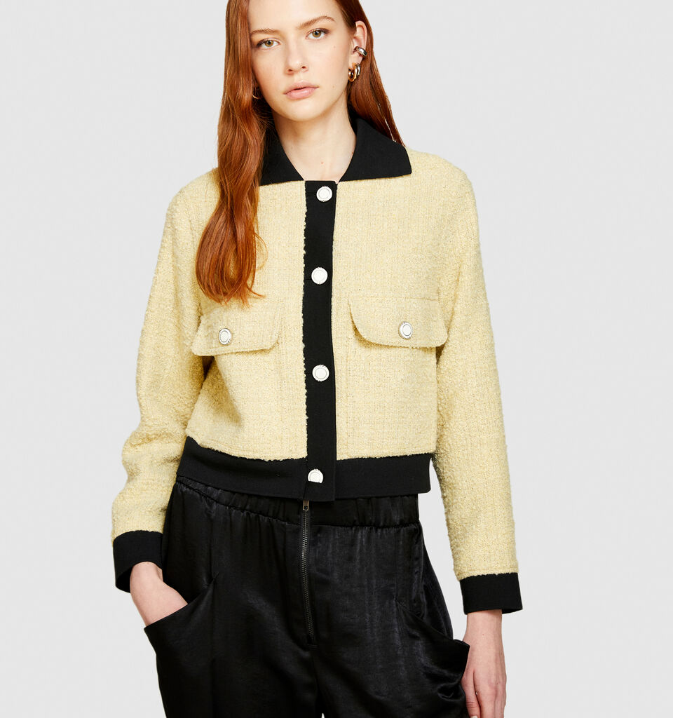 Bouclè jacket with contrast - women's jackets - Yellow | Sisley image number 4